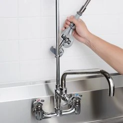 T&S Brass And Bronze Works T&S B-0287 EasyInstall Wall Mounted 38 1/4" High Pre-Rinse Faucet With Adjustable 8" Centers, 44" Hose, And 12" Add-On Faucet