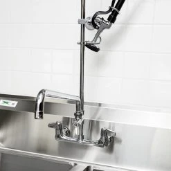 T&S Brass And Bronze Works Equip By T&S 5PR-8W18 Wall Mounted 42 1/2" High Pre-Rinse Faucet With 8" Adjustable Centers, 44" Hose, 18" Add-On Faucet, And 6" Wall Bracket