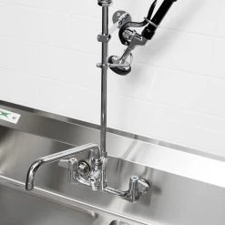 T&S Brass And Bronze Works Equip By T&S 5PR-8W10 Wall Mounted 42 1/2" High Pre-Rinse Faucet With 8" Adjustable Centers, 44" Hose, 10" Add-On Faucet, And 6" Wall Bracket