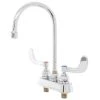 T&S Brass And Bronze Works T&S B-1141-04 Deck Mount Workboard Faucet With 4" Centers, 5 3/4" Gooseneck Spout, 4" Wrist Action Handles, Escutcheon, And Tailpieces