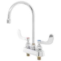 T&S Brass And Bronze Works T&S B-1141-04 Deck Mount Workboard Faucet With 4" Centers, 5 3/4" Gooseneck Spout, 4" Wrist Action Handles, Escutcheon, And Tailpieces