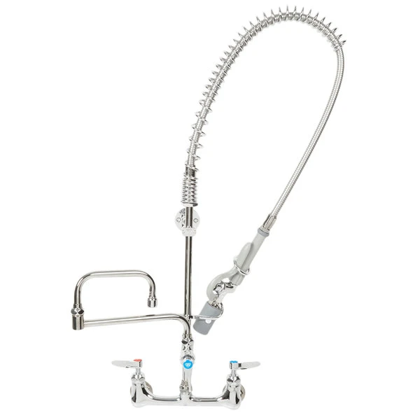 T&S Brass And Bronze Works T&S B-0154-CR-C Wall Mounted 31 3/4" High Pre-Rinse Faucet With Adjustable 8" Centers, 0.65 GPM Spray Valve, 44" Hose, 15" Double-Jointed Add-On Faucet, And 6" Wall Bracket - Image 2