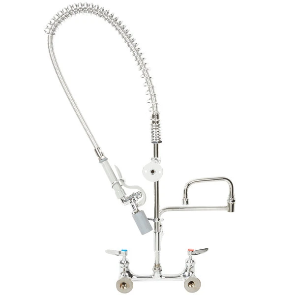 T&S Brass And Bronze Works T&S B-0154-CR-C Wall Mounted 31 3/4" High Pre-Rinse Faucet With Adjustable 8" Centers, 0.65 GPM Spray Valve, 44" Hose, 15" Double-Jointed Add-On Faucet, And 6" Wall Bracket - Image 3
