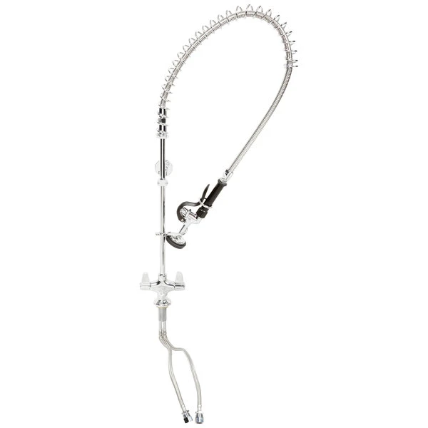 T&S Brass And Bronze Works Equip By T&S 5PR-2S00 Deck Mounted 34 1/4" High Pre-Rinse Faucet With Flex Inlets, 44" Hose, And 6" Wall Bracket