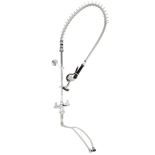 T&S Brass And Bronze Works Equip By T&S 5PR-2S00 Deck Mounted 34 1/4" High Pre-Rinse Faucet With Flex Inlets, 44" Hose, And 6" Wall Bracket - Image 2