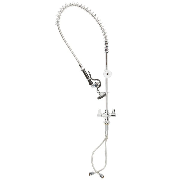 T&S Brass And Bronze Works Equip By T&S 5PR-2S00 Deck Mounted 34 1/4" High Pre-Rinse Faucet With Flex Inlets, 44" Hose, And 6" Wall Bracket - Image 3