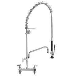 Fisher 34223 Deck Mounted 38" High Pre-Rinse Faucet With 8" Centers, 6" Add-On Faucet, And Wall Bracket
