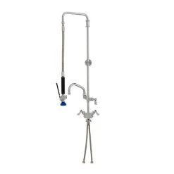 Fisher 50679 Deck Mounted Pre-Rinse Faucet With Flex Inlets, Swivel Arm, 14" Add-On Faucet, And Wall Bracket