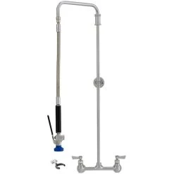 Fisher 9045 Backsplash Mounted Pre-Rinse Faucet With 8" Centers, Swivel Arm, Pipe Hook, And Wall Bracket