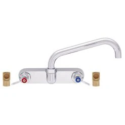 Fisher 5412 Backsplash Mounted Faucet With 8" Centers, 10" Swing Nozzle, 37 GPM Flow, Lever Handles, And Elbows