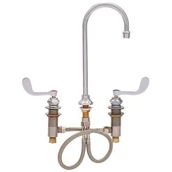 Fisher 73376 Deck Mounted Hand Washing Faucet With Widespread Deck, 5 1/2" Rigid Gooseneck Nozzle, 0.35 GPM PCA Spray Aerator, And Wrist Handles