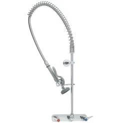 T&S Brass And Bronze Works T&S B-5125-CR-B EasyInstall Wall Mounted Pre-Rinse Faucet With 8" Centers, 44" Hose, 1.15 GPM Spray Valve, And Cerama Cartridges