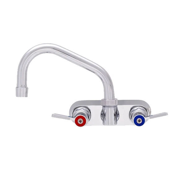 Fisher 62448 Backsplash Mounted Stainless Steel Faucet With 4" Centers, 6" Swing Nozzle, 2.2 GPM Aerator, And Lever Handles