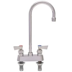 Fisher 53880 Deck Mounted Stainless Steel Faucet With 4" Centers, 5 1/2" Swivel Gooseneck Spout 2.2 GPM Aerator, And Lever Handles