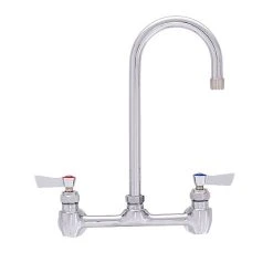 Fisher 53279 Wall Mounted Stainless Steel Faucet With 8" Centers, 5 1/2" Swivel Gooseneck Nozzle, 2.2 GPM Aerator, And Lever Handles