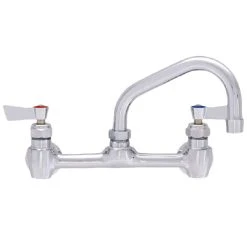 Fisher 60836 Backsplash Mounted Stainless Steel Faucet With 8" Centers, 12" Swing Nozzle, 2.2 GPM Aerator, And Lever Handles