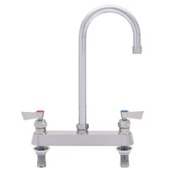 Fisher 57770 Deck Mounted Stainless Steel Faucet With 8" Centers, 3 1/2" Swivel Gooseneck Nozzle, 2.2 GPM Aerator, And Lever Handles