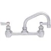 Fisher 61077 Backsplash Mounted Stainless Steel Faucet With 8" Centers, 8" Swing Nozzle, 2.2 GPM Aerator, Lever Handles, And EZ Install Adapters