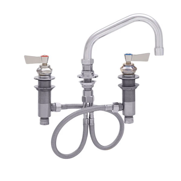 Fisher 59145 Deck Mounted Stainless Steel Faucet With Widespread Deck, 8" Swing Nozzle, 2.2 GPM Aerator, And Lever Handles