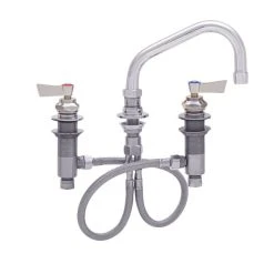 Fisher 59161 Deck Mounted Stainless Steel Faucet With Widespread Deck, 12" Swing Nozzle, 2.2 GPM Aerator, And Lever Handles
