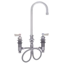 Fisher 59285 Deck Mounted Stainless Steel Faucet With Widespread Deck, 5 1/2" Swivel Gooseneck Nozzle, 2.2 GPM Aerator, And Lever Handles