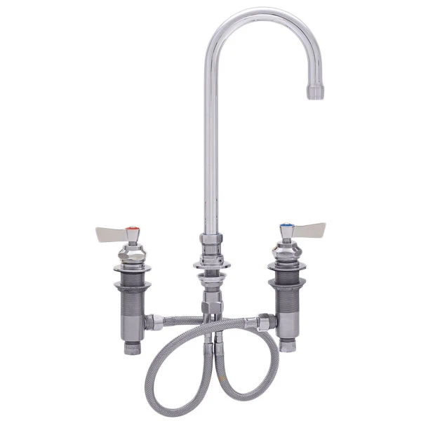 Fisher 59285 Deck Mounted Stainless Steel Faucet With Widespread Deck, 5 1/2" Swivel Gooseneck Nozzle, 2.2 GPM Aerator, And Lever Handles
