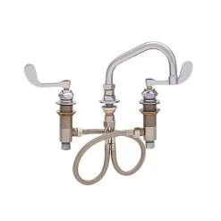 Fisher 59331 Deck Mounted Stainless Steel Faucet With Widespread Deck, 8" Swing Nozzle, 2.2 GPM Aerator, And Wrist Handles