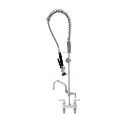 Fisher 36234 Deck Mounted Stainless Steel Pre-Rinse Faucet With 4" Centers, 30" Hose, 16" Add-On Faucet, Inline Vacuum Breaker, And Wall Bracket
