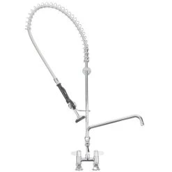 T&S Brass And Bronze Works Equip By T&S 5PR-4D12 Deck Mounted 38 1/4" High Pre-Rinse Faucet With 4" Adjustable Centers, 44" Hose, 12" Add-On Faucet, And 6" Wall Bracket