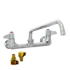 T&S Brass And Bronze Works Equip By T&S 5F-8WLS06 Wall Mounted Faucet With 8" Adjustable Centers, 6 1/8" Swing Spout, Laminar Flow Device, Cerama Cartridges, Lever Handles, And Elbows