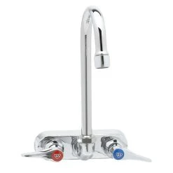 T&S Brass And Bronze Works T&S B-1146-02A-CR Wall Mounted Workboard Faucet With 4" Centers, 4 3/8" Gooseneck Spout, 2.2 GPM Aerator, Cerama Cartridges, And Lever Handles