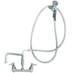 T&S Brass And Bronze Works T&S B-0175-60H-QDSV Wall Mount Pre-Rinse Faucet With 8" Centers, 12" Swing Nozzle, Add-On Faucet, And Lever Handles