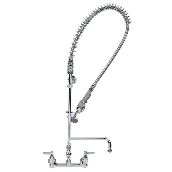 T&S Brass And Bronze Works T&S B-0133-A16-CR-B EasyInstall Wall Mounted Pre-Rinse Faucet With 8" Centers, 1.15 GPM Spray Valve, 16" Add-On Faucet, Cerama Cartridges, And Lever Handles