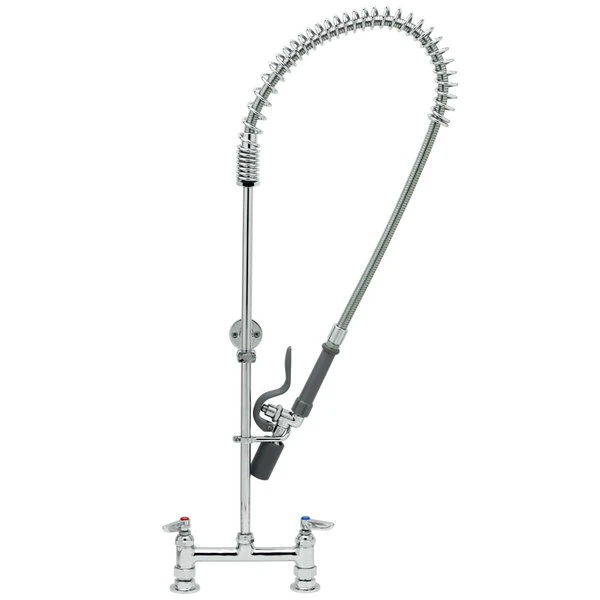 T&S Brass And Bronze Works T&S B-0123-CR-BJ EasyInstall Deck Mounted Pre-Rinse Faucet With 8" Centers, 1.07 GPM Spray Valve, Cerama Cartridges, And Lever Handles