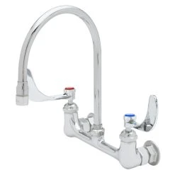 T&S Brass And Bronze Works T&S B-0230-135X-WH4 Wall Mounted Faucet With 8" Adjustable Centers, 8 3/4" Gooseneck Spout, Stream Regulator Outlet, Eterna Cartridges, And Wrist Handles