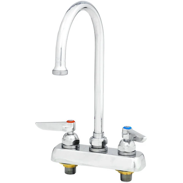 T&S Brass And Bronze Works T&S B-1141-CR Deck Mounted Workboard Faucet With 4" Centers, 5 3/4" Gooseneck Spout, 2.2 GPM Aerator, Cerama Cartridges, And Lever Handles