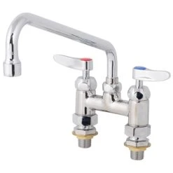 T&S Brass And Bronze Works T&S B-0225-61X-CCCR Deck Mounted Faucet With 4" Centers, 10" Swing Spout, Stream Regulator Outlet, Cerama Cartridges, And Lever Handles