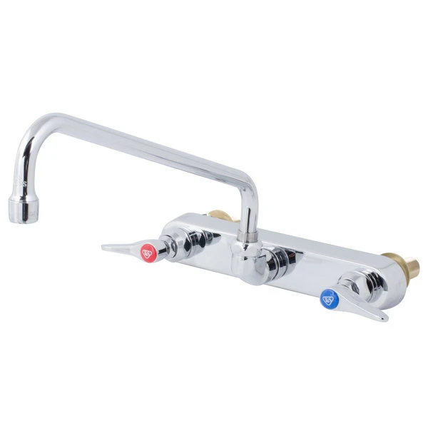 T&S Brass And Bronze Works T&S B-1128-XS-F12 Wall Mounted Workboard Faucet With 8" Centers, 12" Swing Spout, 1.2 GPM Aerator, Eterna Cartridges, And Lever Handles