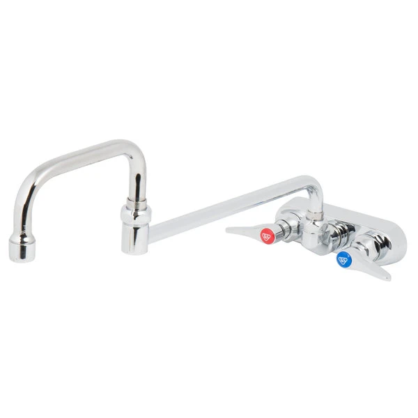 T&S Brass And Bronze Works T&S B-1136-CR Wall Mounted Workboard Faucet With 4" Centers, 18" Double-Jointed Swing Spout, 2.2 GPM Aerator, Cerama Cartridges, And Lever Handles