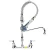 T&S Brass And Bronze Works T&S MPR-8WLN-08-CRS Low Profile Wall Mounted Pre-Rinse Faucet With 8" Centers, 24" Hose, 1.07 GPM Spray Valve, Swivel, 8" Add-On Faucet, And Wall Bracket