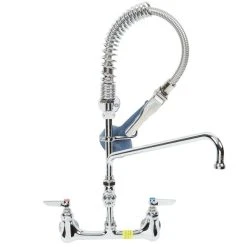 T&S Brass And Bronze Works T&S MPR-2DLN-08-CRS Low Profile Deck Mounted Pre-Rinse Faucet With 8" Centers, 24" Hose, 1.07 GPM Spray Valve, Swivel, 8" Add-On Faucet, And Wall Bracket
