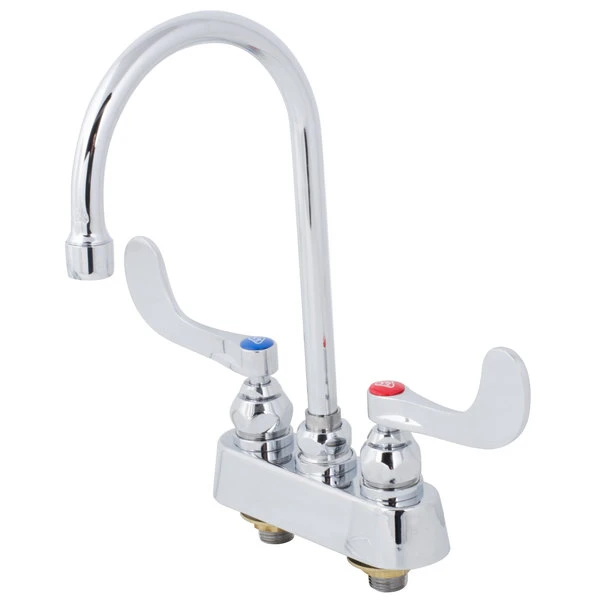 T&S Brass And Bronze Works T&S B-1140-WH4 Deck Mounted Workboard Faucet With 3 1/2" Centers, 5 3/4" Gooseneck Spout, 2.2 GPM Aerator, Eterna Cartridges And Wrist Handles