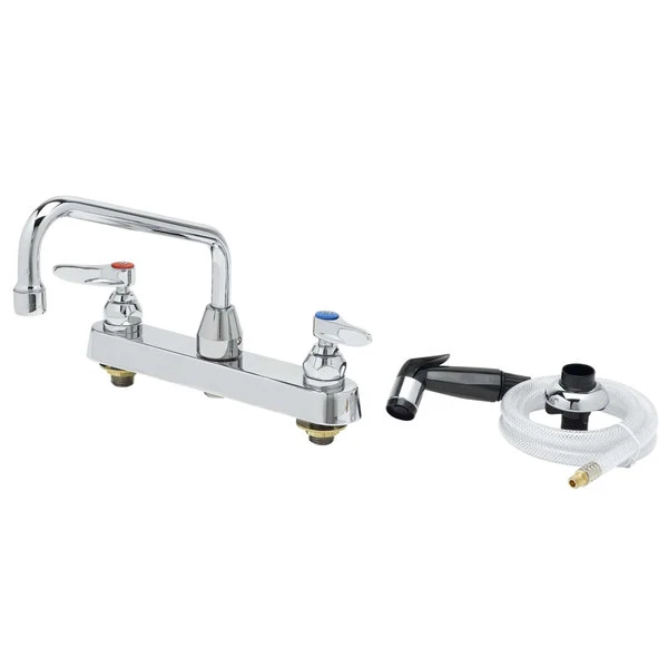 T&S Brass And Bronze Works T&S B-1172-CR Deck Mounted Workboard Faucet With 8" Centers, 8" Swing Spout, 2.2 GPM Aerator, Cerama Cartridges, Side Spray Hose, And Lever Handles