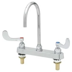 T&S Brass And Bronze Works T&S B-1142-QT5XPF15 Deck Mounted Workboard Faucet With 8" Centers, 5 11/16" Gooseneck Spout, 1.5 GPM Flow Regulator Swivel Piece, Eterna Cartridges, Wrist Handles