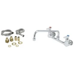 T&S Brass And Bronze Works T&S B-0231-CR-K-F10 Wall Mounted Pantry Faucet With 8" Centers, 12" Swing Spout, 1 GPM Aerator, Cerama Cartridges, Supply Lines, And Lever Handles