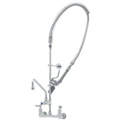 T&S Brass And Bronze Works T&S B-0133-14CRQJST EasyInstall Wall Mounted Pre-Rinse Faucet With 8" Centers, 44" Hose, 18" Riser, 14" Add-On Faucet, And 6" Wall Bracket