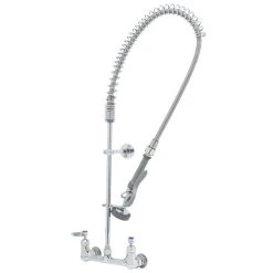 T&S Brass And Bronze Works T&S B-0133-CR-B-SWV EasyInstall Wall Mounted Pre-Rinse Faucet With 8" Centers, 1.15 GPM Spray Valve, Cerama Cartridges, And Lever Handles