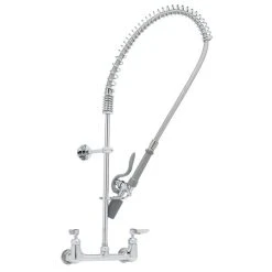 T&S Brass And Bronze Works T&S B-0133-CR-BJ EasyInstall Wall Mounted Pre-Rinse Faucet With 8" Centers, 1.07 GPM Spray Valve, Cerama Cartridges, And Lever Handles