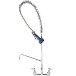 T&S Brass And Bronze Works T&S B-0133-A12-B08C EasyInstall Wall Mounted 37 1/2" High Pre-Rinse Faucet With Adjustable 8" Centers, Ergonomic Low Flow Spray Valve, 44" Hose, 12" Add-On Faucet, And 6" Wall Bracket