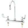 T&S Brass And Bronze Works T&S B-1142-04 Deck Mount Workboard Faucet With 8" Centers, 5 3/4" Gooseneck Spout, Escutcheon, 4" Wrist Action Handles, And Tailpieces